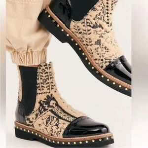 Free People Black and Cream Ankle Boots
